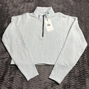 Jason Scott Saylor Half Zip Celestial Blue Cropped Sweatshirt Size XS NWT